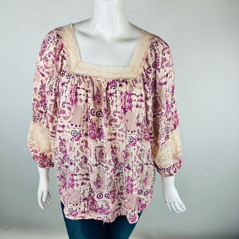 New Maurices Womans Plus Sz 2X Blouse 3/4 Sleeve Top Lace Floral NWT - Picture 5 of 7